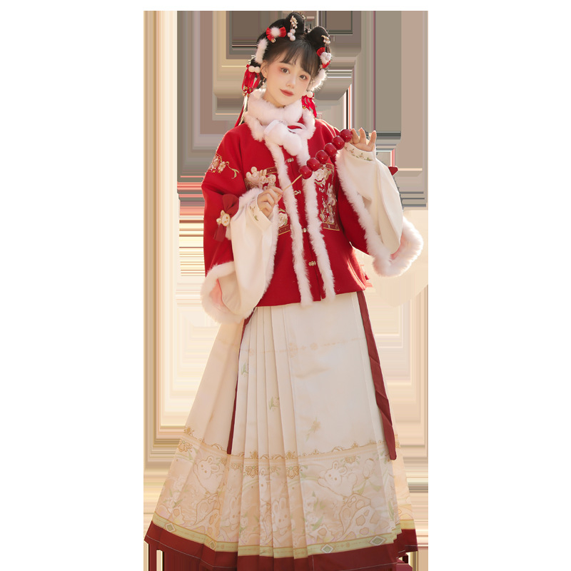 Sada Hanfu s krátkou bundou, stojacím golierom a rukávmi typu pip, polyester