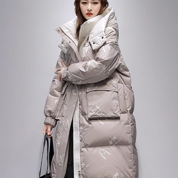 Moteriška pūkų-pamukų išorinė apranga, ilgas žiemos paltas, Chenille audinys, Spandex mišinys, siuvimo splicing, pagrindinio audinio turinys <30%