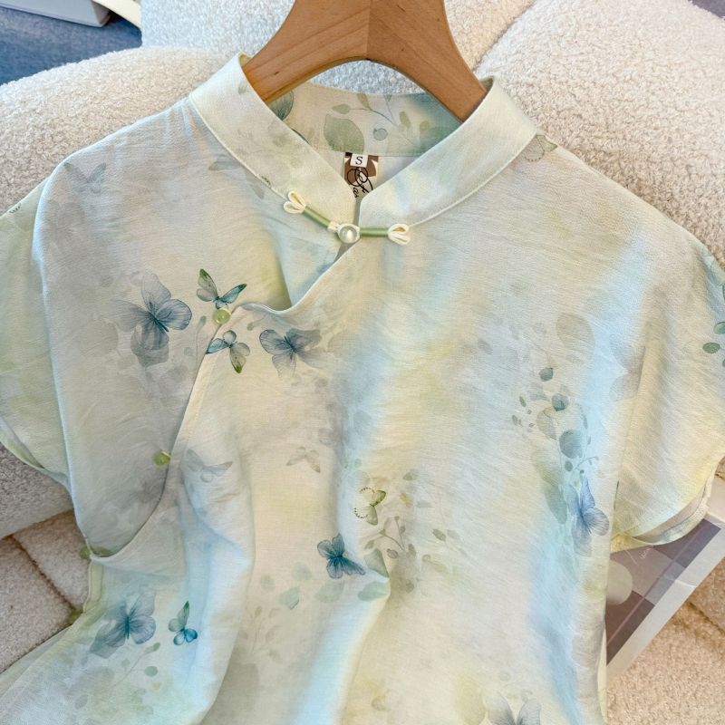 Set Top qipao – Otvorena ramena, kratki rukav, retro košulja; Tkanina: pamuk–poliesterska smjesa; Glavna tkanina: poliester; Sezona: univerzalni model; Sadržaj glavne tkanine: <30%