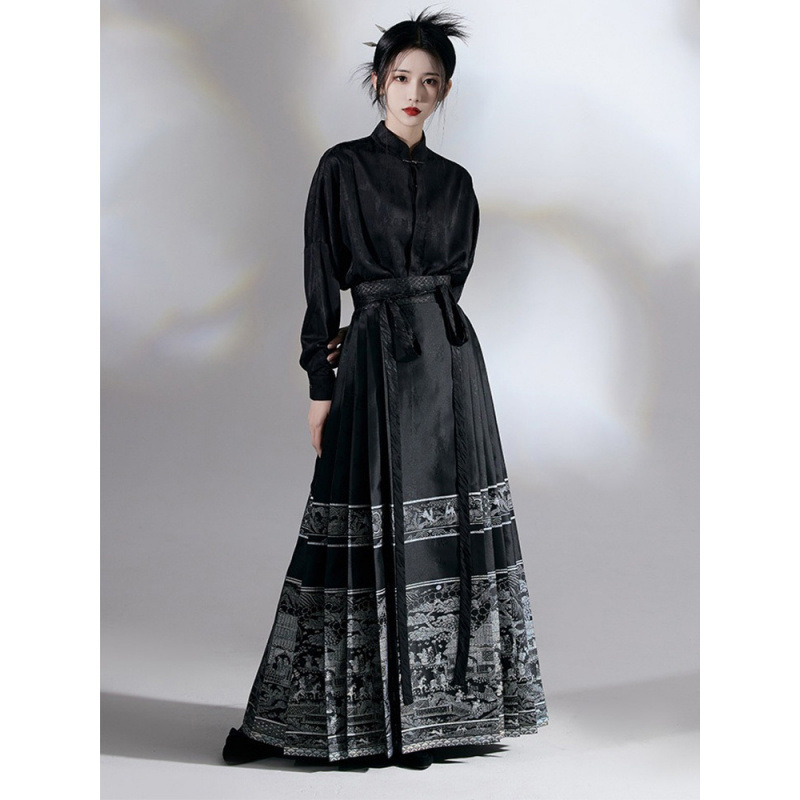 Hanfu set s produženom mamian suknjom, izvezeno, poliester tkanina (90–95% poliester)