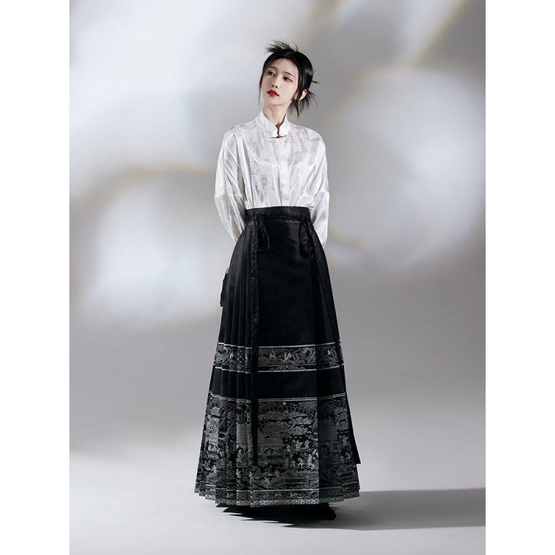 Hanfu set s produženom mamian suknjom, izvezeno, poliester tkanina (90–95% poliester)