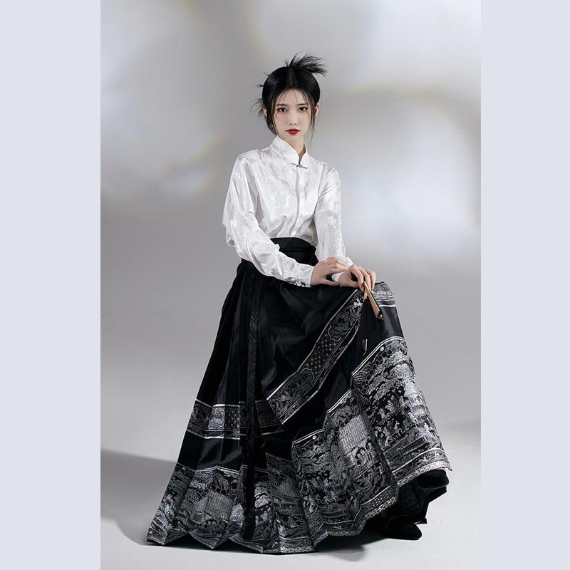 Hanfu set s produženom mamian suknjom, izvezeno, poliester tkanina (90–95% poliester)