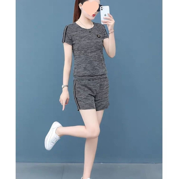 Damski dvodijelni casual sportski komplet, korejski stil, širok kroj, kratki rukavi, ljetni dizajn, poliester sa spandexom 50–70%