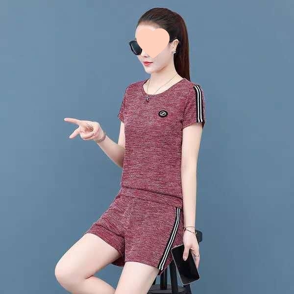 Damski dvodijelni casual sportski komplet, korejski stil, širok kroj, kratki rukavi, ljetni dizajn, poliester sa spandexom 50–70%