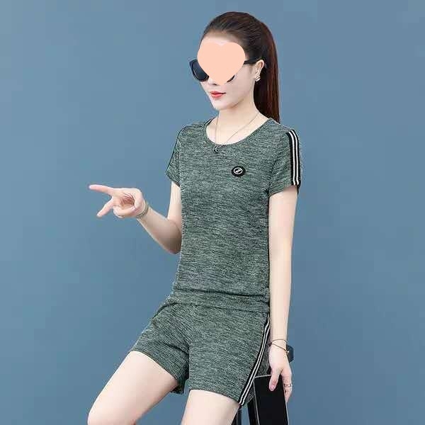 Damski dvodijelni casual sportski komplet, korejski stil, širok kroj, kratki rukavi, ljetni dizajn, poliester sa spandexom 50–70%