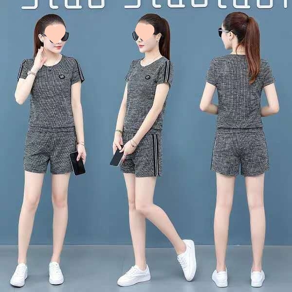 Damski dvodijelni casual sportski komplet, korejski stil, širok kroj, kratki rukavi, ljetni dizajn, poliester sa spandexom 50–70%