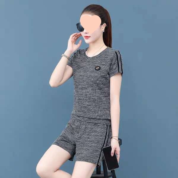 Damski dvodijelni casual sportski komplet, korejski stil, širok kroj, kratki rukavi, ljetni dizajn, poliester sa spandexom 50–70%