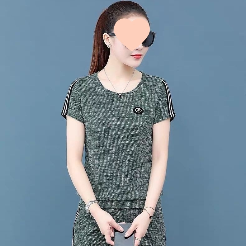 Damski dvodijelni casual sportski komplet, korejski stil, širok kroj, kratki rukavi, ljetni dizajn, poliester sa spandexom 50–70%