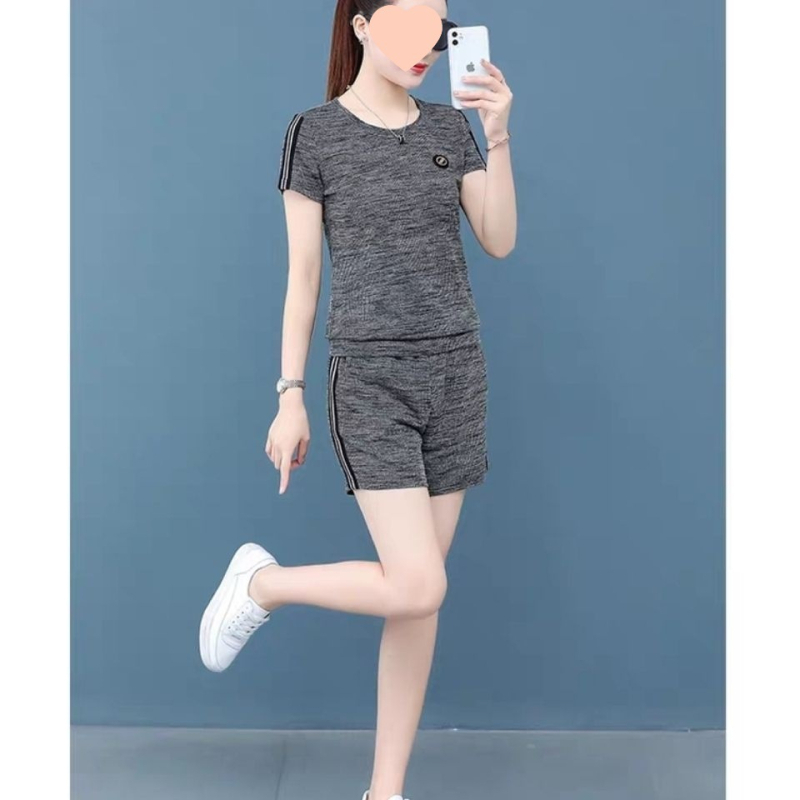 Damski dvodijelni casual sportski komplet, korejski stil, širok kroj, kratki rukavi, ljetni dizajn, poliester sa spandexom 50–70%