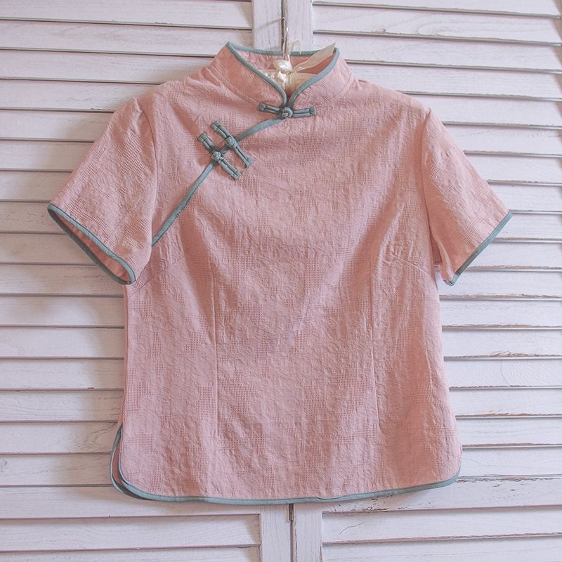 Ženski plus-size top s etničkim patchworkom od chenille i spandexa, stojeći ovratnik, kratki rukavi