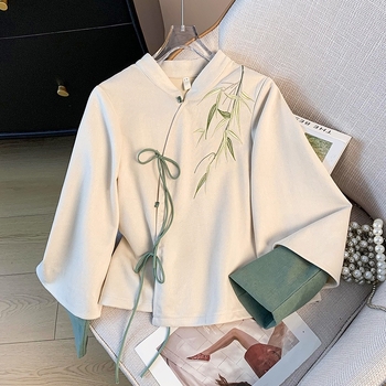 Hanfu set: top i suknja u novom kineskom stilu s Jade Bamboo uzorkom, nagnuti ovratnik i stojeći ovratnik, dugi rukavi, vezice — Marka: Other; Materijal: pamuk vlakna; Glavna tkanina: koža koze; Sezona: univerzalni model