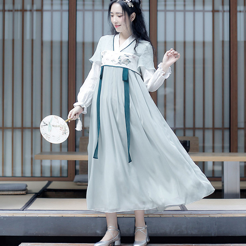 Ženska Hanfu haljina s izvezenim do prsa dizajnom, pamuk tkanina s podstavom, za cosplay starokineskog stila