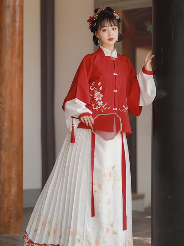 Ženska Hanfu haljina, kineskog stila, kostim iz drevnog doba, kvadratni izrez, kratki rukavi, tradicijski plisirani suknja; materijal: smjesa kemijskih vlakana; digitalni tisak; pogodna za Hanfu događaje, sve sezone.
