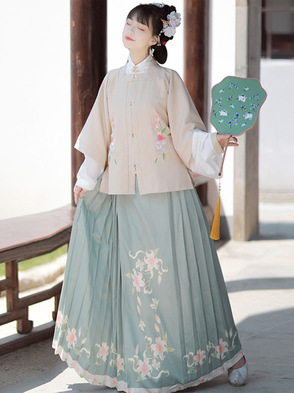 Ženska Hanfu haljina, kineskog stila, kostim iz drevnog doba, kvadratni izrez, kratki rukavi, tradicijski plisirani suknja; materijal: smjesa kemijskih vlakana; digitalni tisak; pogodna za Hanfu događaje, sve sezone.