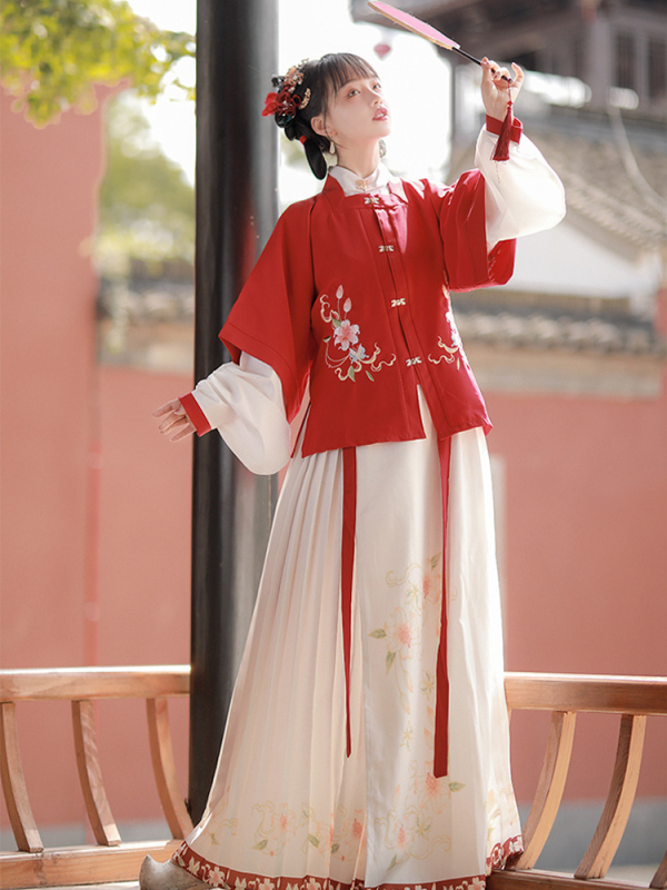 Ženska Hanfu haljina, kineskog stila, kostim iz drevnog doba, kvadratni izrez, kratki rukavi, tradicijski plisirani suknja; materijal: smjesa kemijskih vlakana; digitalni tisak; pogodna za Hanfu događaje, sve sezone.