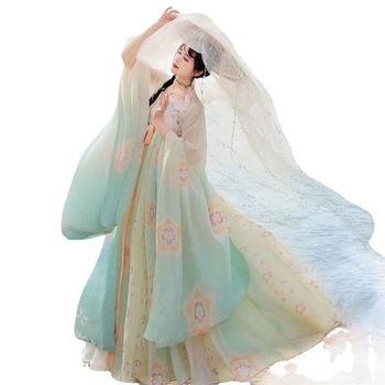 Hanfu set: Tang stil top s širokim rukavima i suknja, miješavina Spandex/Nylon 50-70% svake komponente, tiskovni proces, ljetno izdanje 2023
