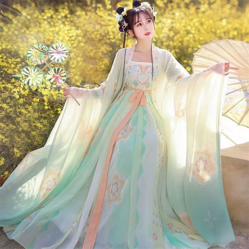 Hanfu set: Tang stil top s širokim rukavima i suknja, miješavina Spandex/Nylon 50-70% svake komponente, tiskovni proces, ljetno izdanje 2023