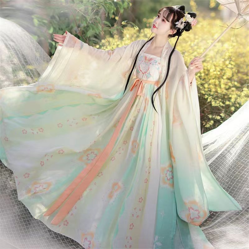 Hanfu set: Tang stil top s širokim rukavima i suknja, miješavina Spandex/Nylon 50-70% svake komponente, tiskovni proces, ljetno izdanje 2023
