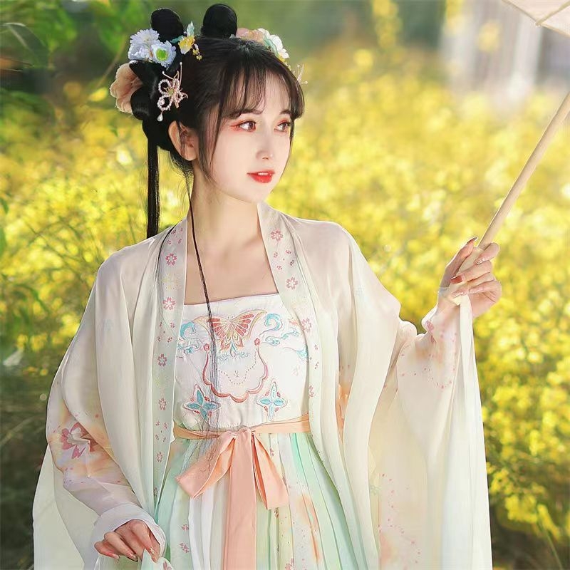 Hanfu set: Tang stil top s širokim rukavima i suknja, miješavina Spandex/Nylon 50-70% svake komponente, tiskovni proces, ljetno izdanje 2023