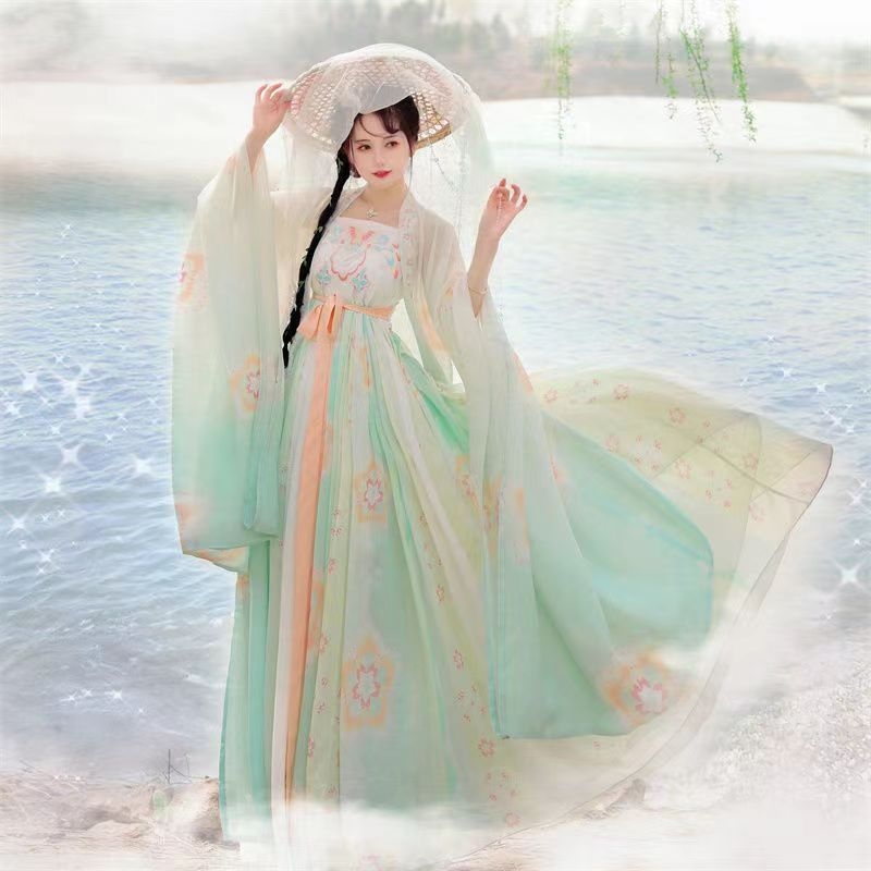 Hanfu set: Tang stil top s širokim rukavima i suknja, miješavina Spandex/Nylon 50-70% svake komponente, tiskovni proces, ljetno izdanje 2023