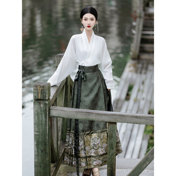 Hanfu haljina za jesen-zimu, kineskog stila Ming inspiriran, ženski maxi set s otiskom, poliester tkanina; glavni dio 70–80% poliester; sekundarni <30%; tisak; sezona: jesen 2023.