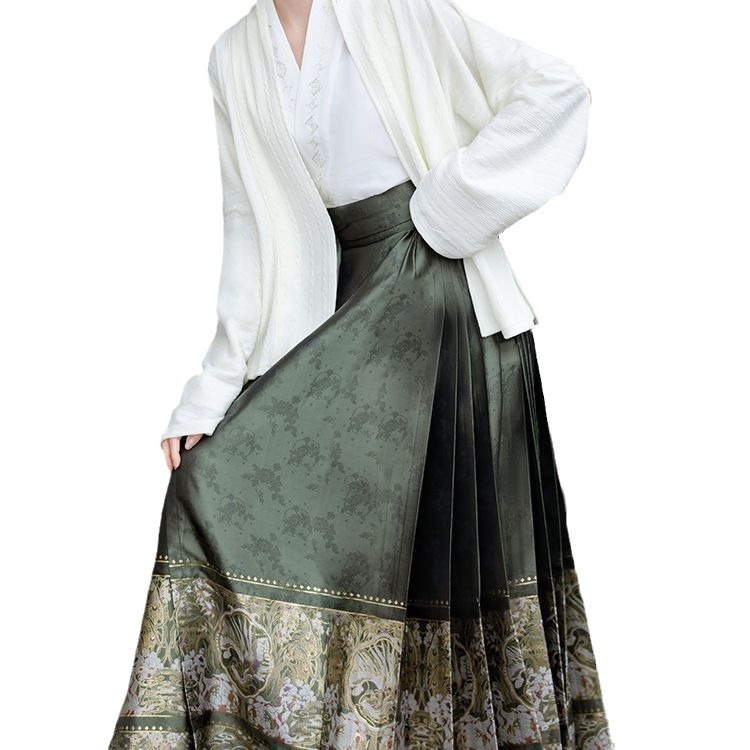 Hanfu haljina za jesen-zimu, kineskog stila Ming inspiriran, ženski maxi set s otiskom, poliester tkanina; glavni dio 70–80% poliester; sekundarni <30%; tisak; sezona: jesen 2023.
