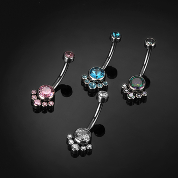 Nabas gredzens: G23 titāna saka, dimantu apdare, cirkons un opāla kristāli, iekšējā vītne, cilindrisks formāts, Jane Ping T d1612w-0288