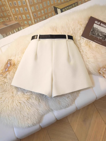 Pantaloni scurți din lână pentru femei, talie înaltă, croială în formă de A, largi, iarnă 2024