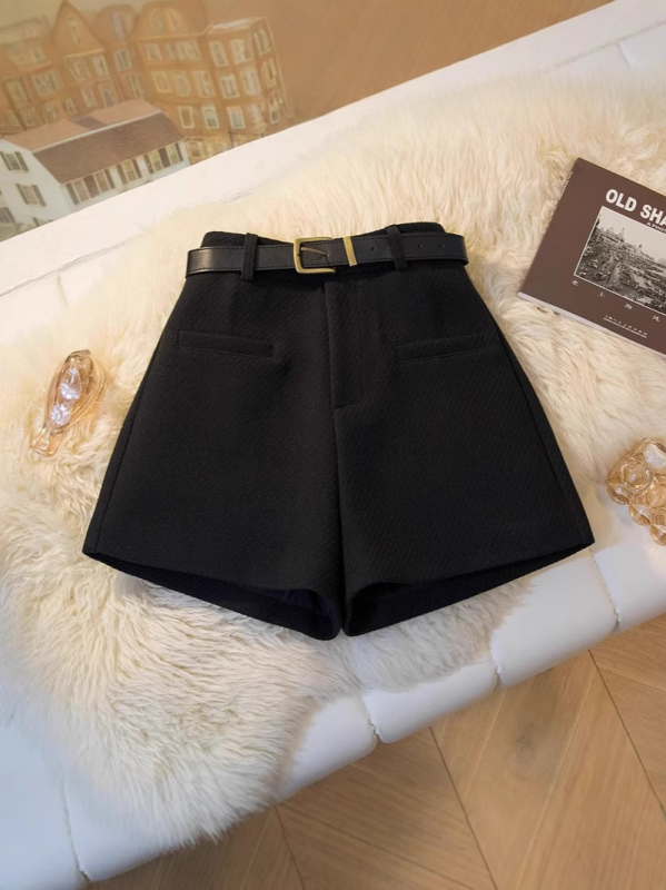 Pantaloni scurți din lână pentru femei, talie înaltă, croială în formă de A, largi, iarnă 2024