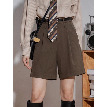 Ženske casual hlače, visokim strukom, ravni kroj, poluduga dužina, tkanina od poliestera i spandexa