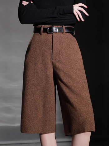 Γυναικείοι παντελόνες από μαλλί με ανάμικτο ύφασμα, ίσιο κόψιμο, μεσαία μέση, μήκος πέντε σημείων, μικροελαστικότητα, Άνοιξη 2025