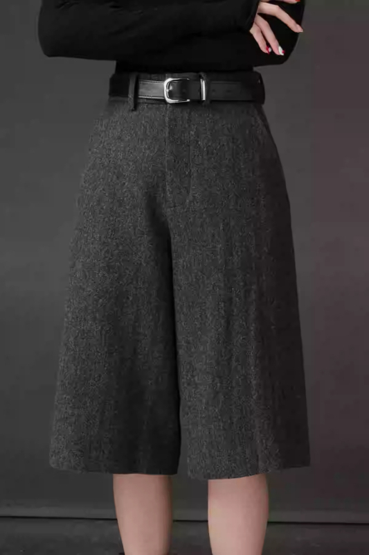 Γυναικείοι παντελόνες από μαλλί με ανάμικτο ύφασμα, ίσιο κόψιμο, μεσαία μέση, μήκος πέντε σημείων, μικροελαστικότητα, Άνοιξη 2025