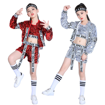 Dječji jazz plesni kostim s šljokicama za ulićni/hip-hop i moderni ples (Materijal: akril; Sadržaj glavnog materijala: 95%+; Sezona: ljeto 2022)