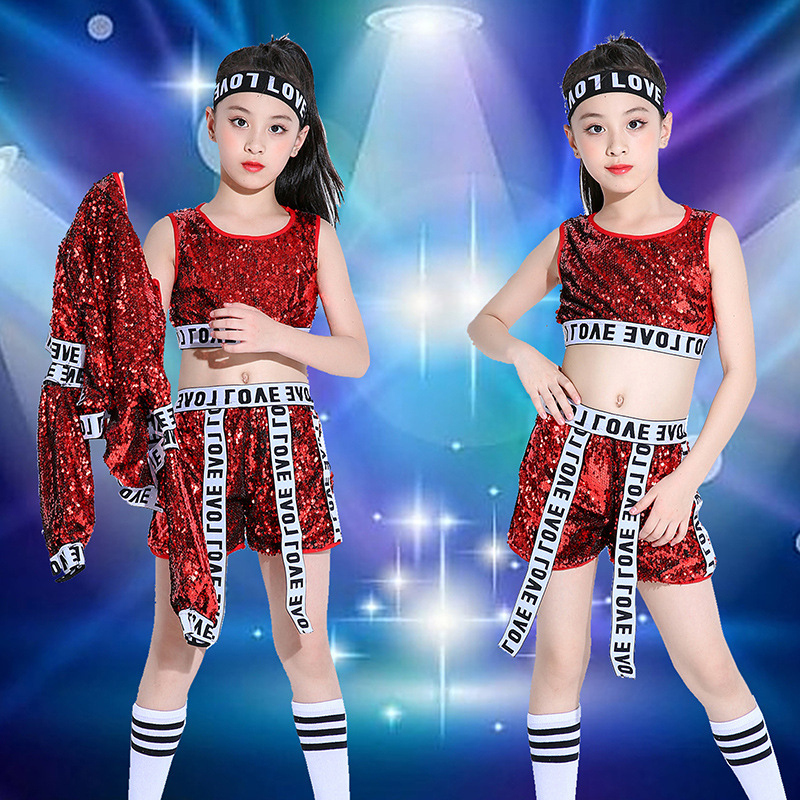 Dječji jazz plesni kostim s šljokicama za ulićni/hip-hop i moderni ples (Materijal: akril; Sadržaj glavnog materijala: 95%+; Sezona: ljeto 2022)