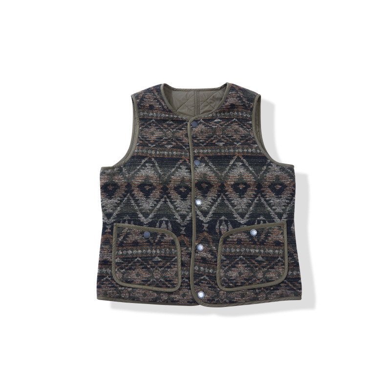 Okonkwo quilted vesta s Fair Isle uzorkom, indijskim totemom, dvostruka, dijamantni uzorak