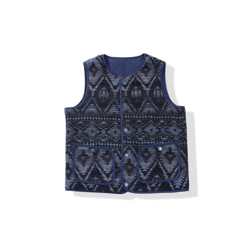 Okonkwo quilted vesta s Fair Isle uzorkom, indijskim totemom, dvostruka, dijamantni uzorak