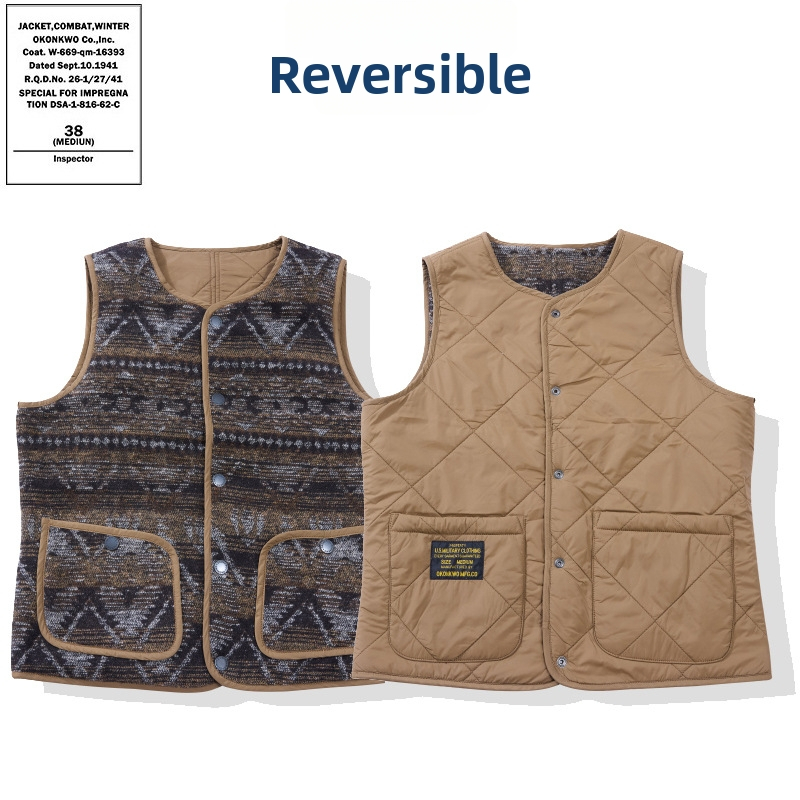 Okonkwo medvilnine užpildyta kviltinė liemenė, abipusė su Jacquard raštu Indijos totemas, pagrindinis audinys poliesteris, pamušalas medvilnė