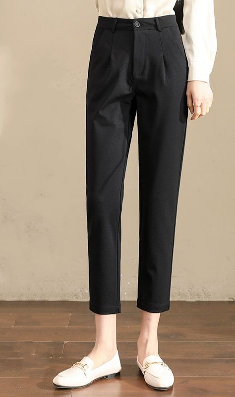 Dámske cropped nohavice z polyesteru, vysoký pás, mikroelastickosť, rovný strih, 50–70% polyester