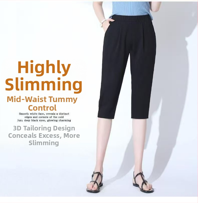 Dámske cropped nohavice z polyesteru, vysoký pás, mikroelastickosť, rovný strih, 50–70% polyester