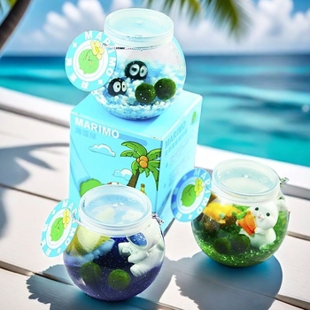 Marimo sferinis kamuolys — stalinis hidroponikų buteliuko rinkinys, karikatūrinis plastikinis dizainas, pritaikomas, dovanai tinkamas mikropeizažui (Plastikas, Pritaikomumas, Karikatūrinė forma)