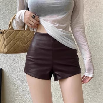 Γυναικείοι PU δερμάτινοι σορτς, με ψηλή μέση, εφαρμοστά στους γοφούς, Ultra-κοντά, ύφασμα με βάση τον πολυεστέρα