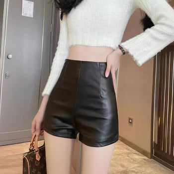 Γυναικείοι PU δερμάτινοι σορτς, με ψηλή μέση, εφαρμοστά στους γοφούς, Ultra-κοντά, ύφασμα με βάση τον πολυεστέρα