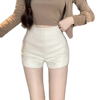 Γυναικείοι PU δερμάτινοι σορτς, με ψηλή μέση, εφαρμοστά στους γοφούς, Ultra-κοντά, ύφασμα με βάση τον πολυεστέρα