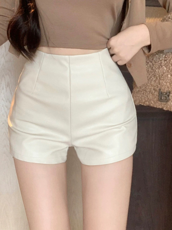 Șorturi din piele PU pentru femei talie înaltă, A-line sexy, toamnă 2025