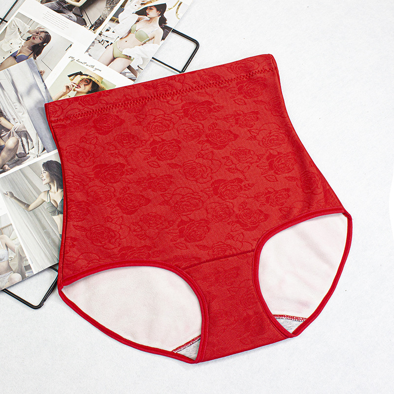 Chiloți femei cu talie înaltă, căptuți cu fleece, control abdominal, tricotat, model floral