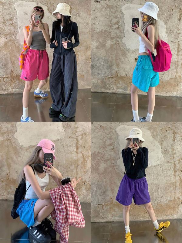 Дамски три четвърти шорти с бързосъхнеща материя – висока талия, връзка за стягане, свободни прави крака, полиестерна смес 50–70%