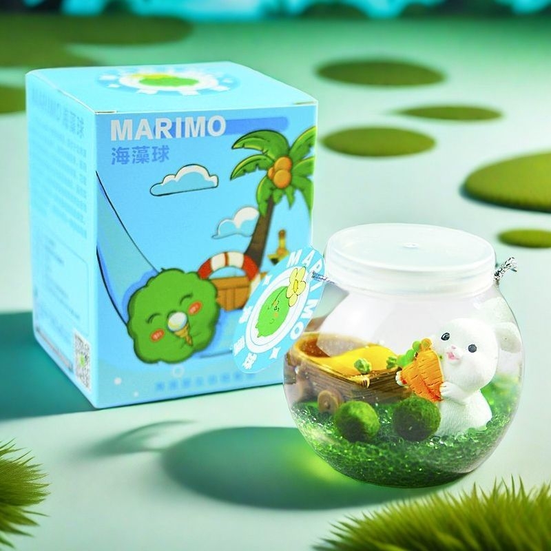 Galda hidropionikas komplekts ar Marimo bumbu ekoloģiskā pudelē — plastmasa, karikatūrai līdzīga forma, pielāgojams, iepakojums iekļauts