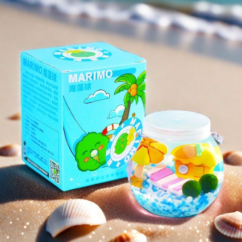 Galda hidropionikas komplekts ar Marimo bumbu ekoloģiskā pudelē — plastmasa, karikatūrai līdzīga forma, pielāgojams, iepakojums iekļauts