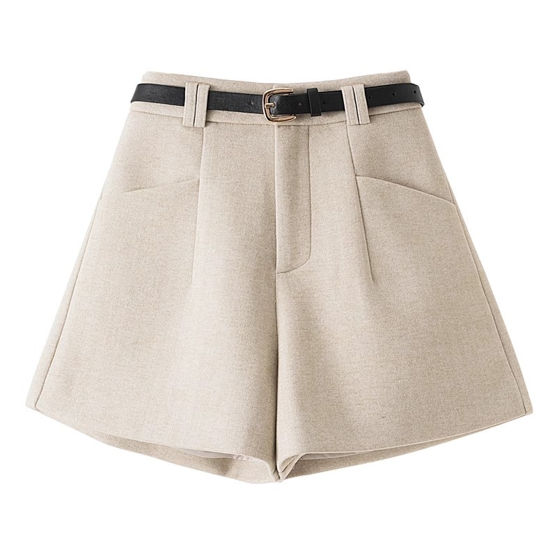 Ženski vuneni šorc s džepovima — 3/4 dužine, mikroelastičnost, zatvarač, vunena tkanina