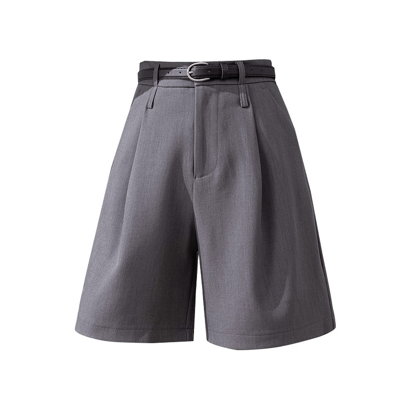 Ženske casual hlače - visokim pasom, kapri dužine, pojas, gradski stil